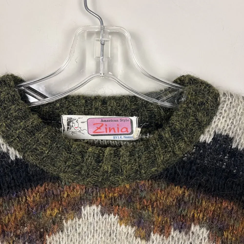Vintage Zinia JK Narang Sz 38 Medium Mohair Blend‎ Geometric 80s Chunky Sweater